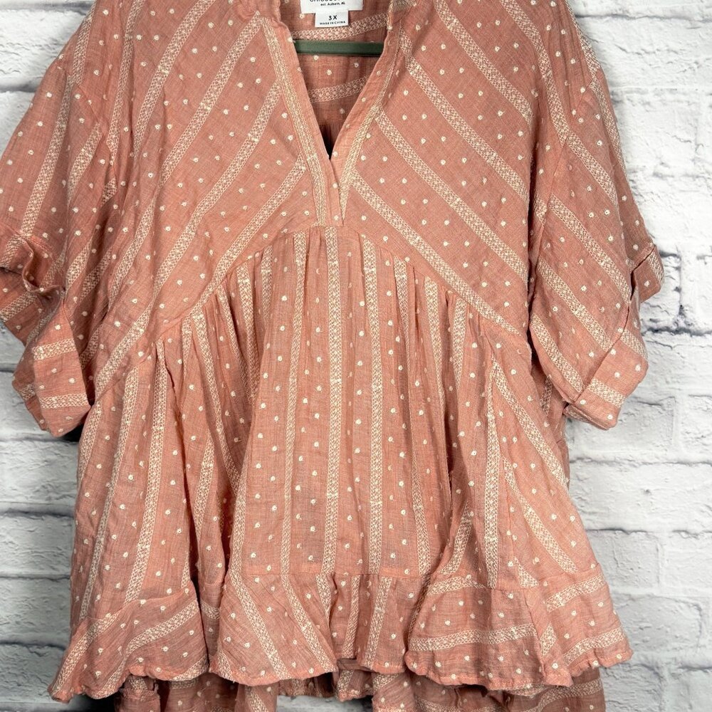 Boho Peasant Tunic Top in Dusty Coral with Ivory Accents